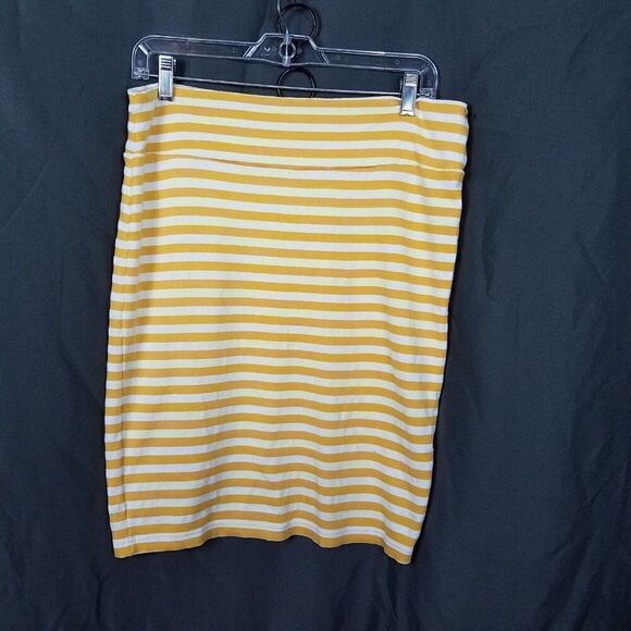 Bizzy Sewing Small Pull On Knee Length Pencil Skirt Yellow White Stripes S - Picture 10 of 12